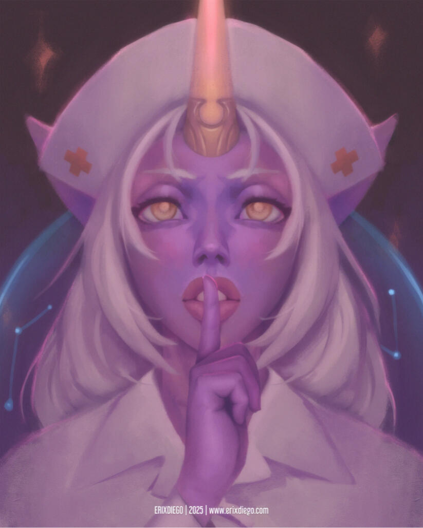 Fixed the nose and the eyes, added crosses in the hat, and a reference to Equinox (E) in the background