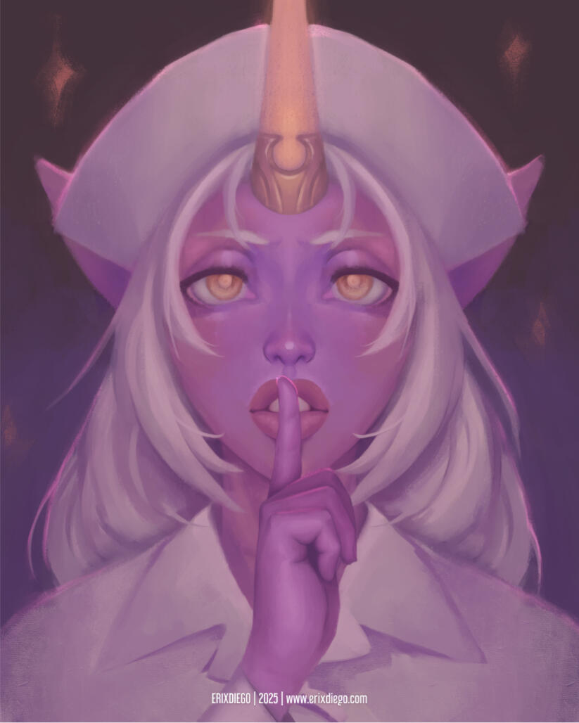 Finished painting the hand, the horn, and the rest of the facial features
